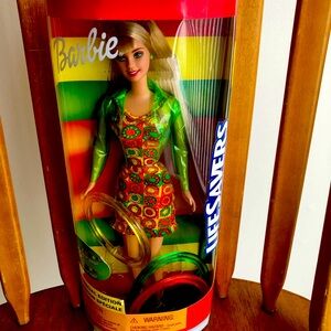 Mattel Barbie Doll in Green and Red Patterned Dress with Gold Hair